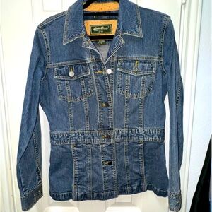 Eddie Bauer Women’s Denim Chore jacket - size Small S Blue Stretch Cotton